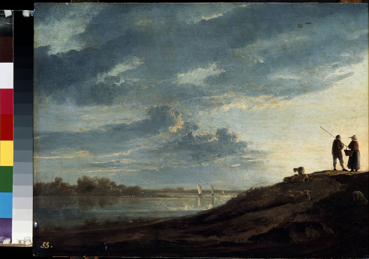 غروب الشمس فوق نهر لوحة رسمها ألبرت (ألبرت أو ألبريخت) كويب (1620-1691) حوالي 1650 قاتمة. 38.5x53 سم متحف هيرميتاج ، سانت بطرسبرغ بواسطة آلبرت كويب