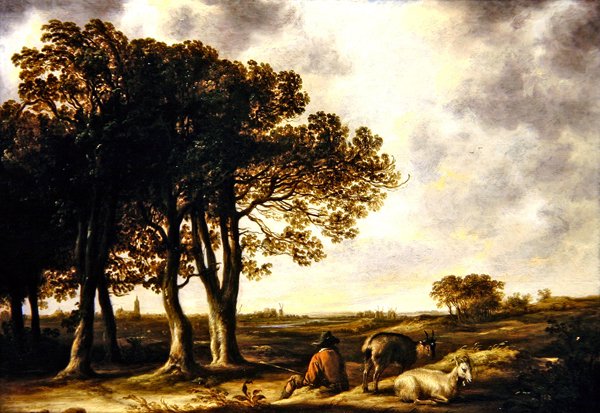 Goatherd in lanscape ، منظر بعيد لأمستردام (زيت على لوح) بواسطة آلبرت كويب
