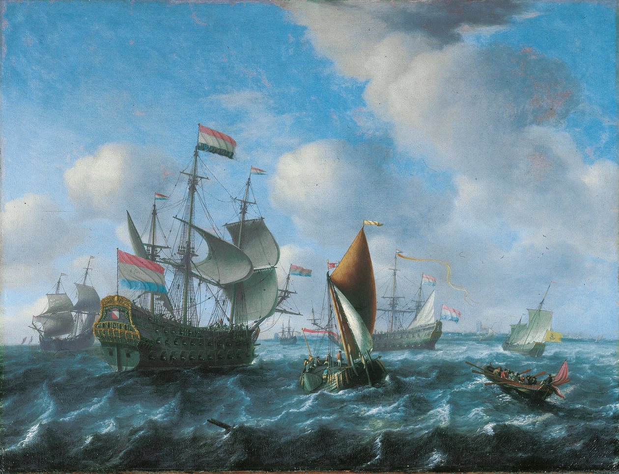 حرب رجل "o" ، ربما هيت وابن فان أوتريخت ، سفينة و spiegelsloep في نسيم شديد ، 1671 بواسطة Aernout Smit