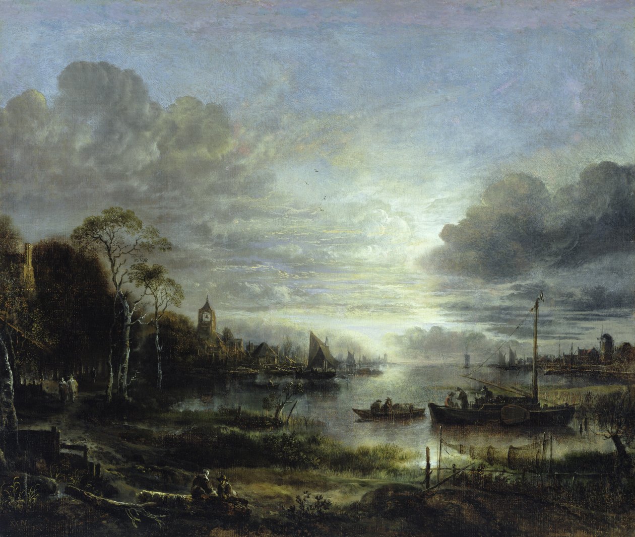 المناظر الطبيعية في ضوء القمر بواسطة Aert van der Neer