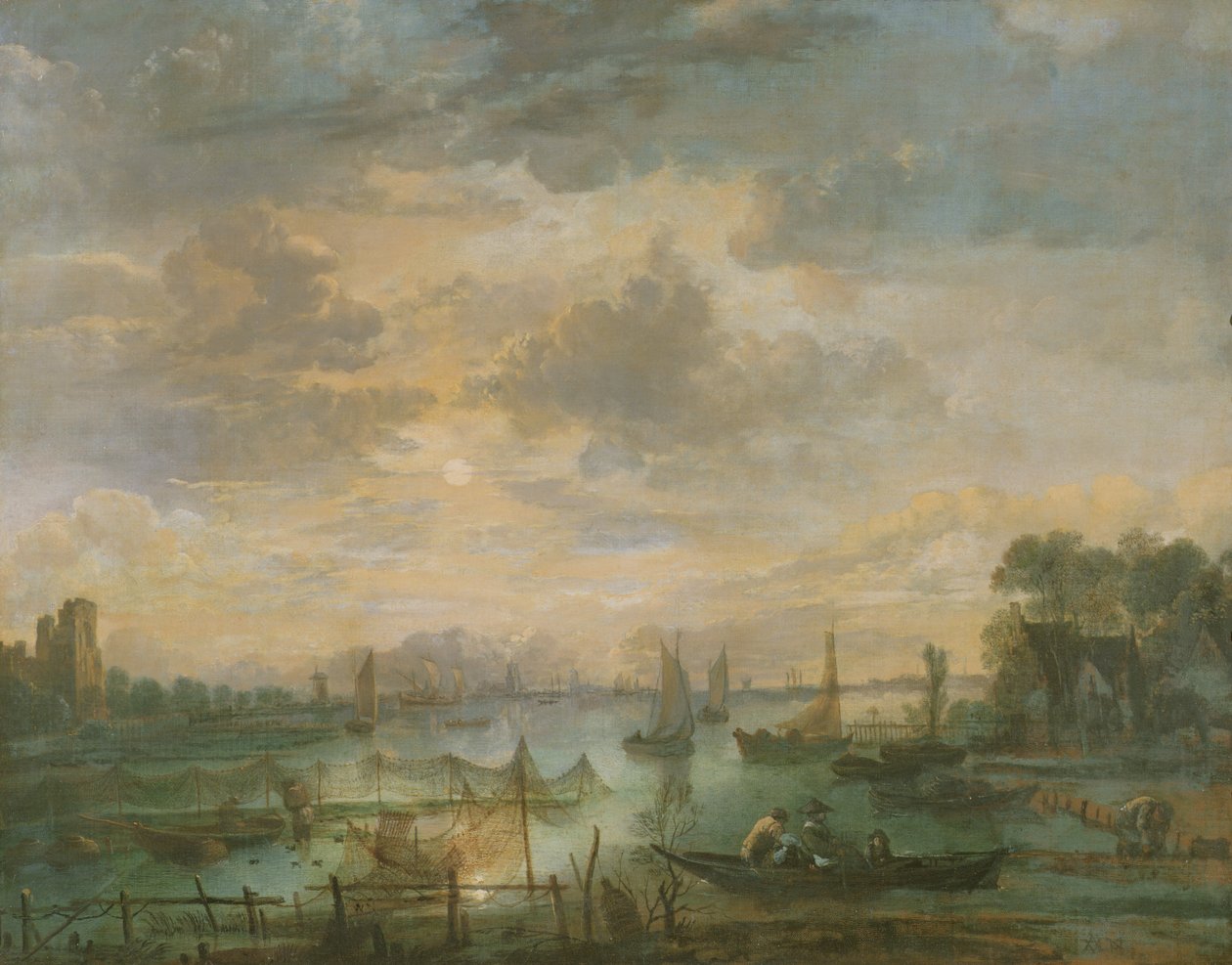 مشهد مقمر مع الصيادين بواسطة Aert van der Neer