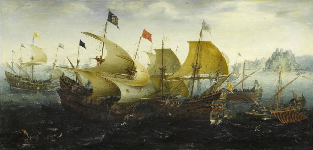 معركة قادس السفن الهولندية والإنجليزية تهاجم أرمادا الإسبانية ، 1608 بواسطة Aert Anthonisz