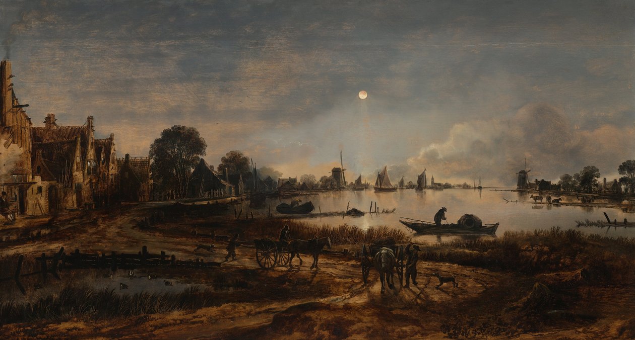 منظر النهر بضوء القمر ، ج. 1645 بواسطة Aert van der Neer