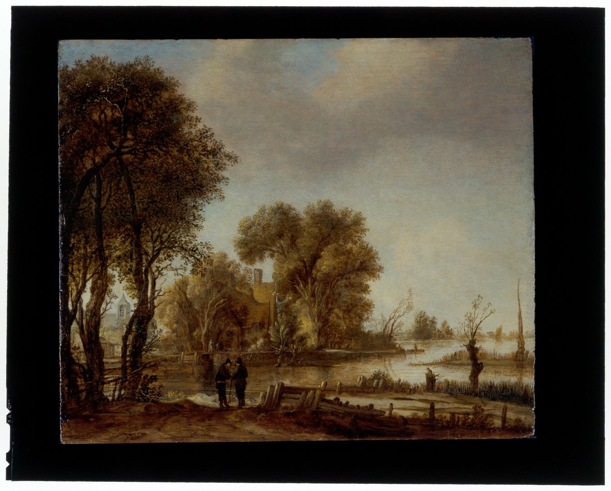 منظر طبيعي للنهر مع رجال يتحدثون على المسار بواسطة Aert van der Neer