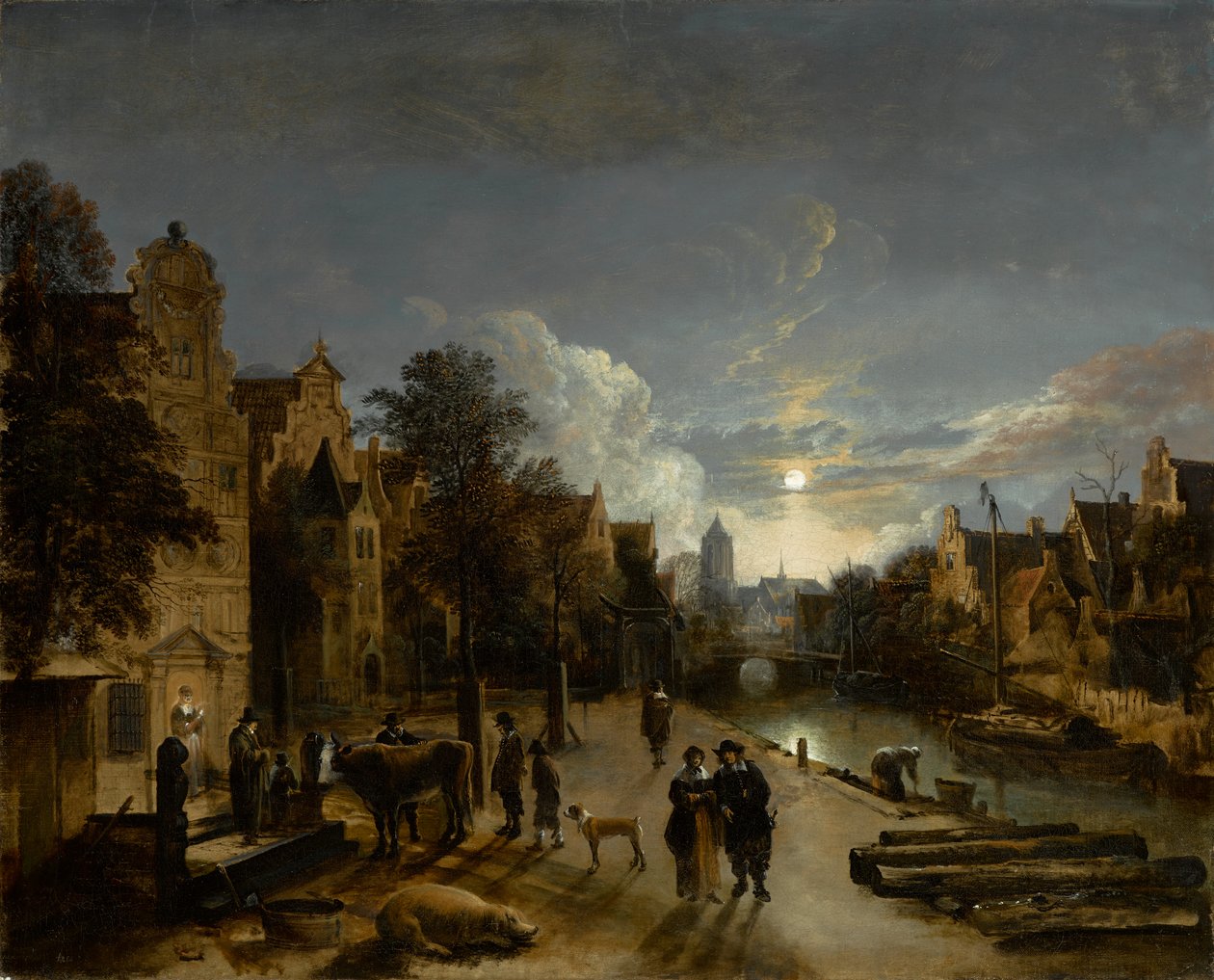 مشهد القناة في ضوء القمر ، حوالي 1660 (زيت على قماش) بواسطة Aert van der Neer