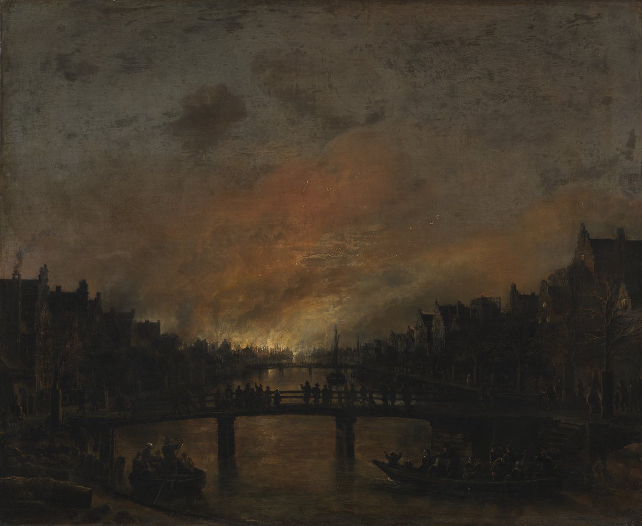 حريق في أمستردام ليلا بواسطة Aert van der Neer