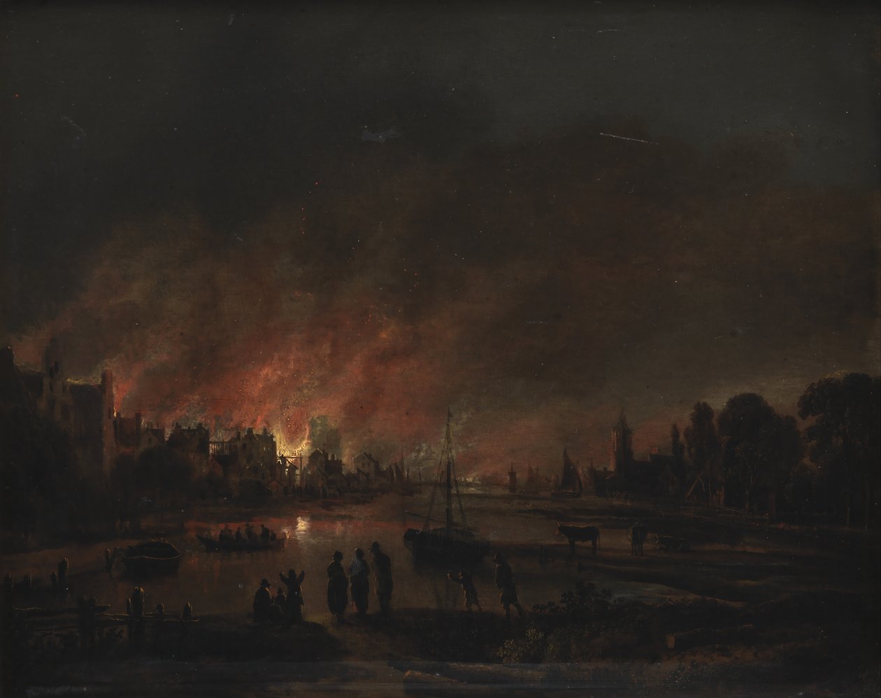 حريق في قرية ليلا بواسطة Aert van der Neer