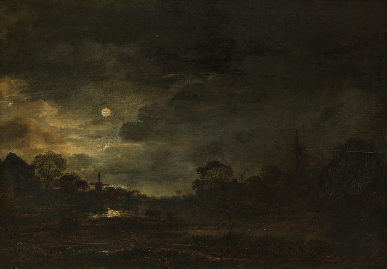 منظر طبيعي بضوء القمر بواسطة Aert van der Neer