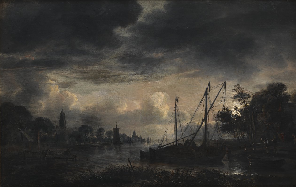 المناظر الطبيعية للنهر في ضوء القمر بواسطة Aert van der Neer