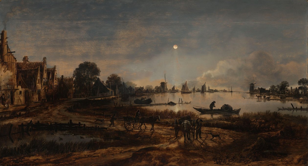 عرض النهر بواسطة ضوء القمر منظر طبيعي بضوء القمر بواسطة Aert van der Neer