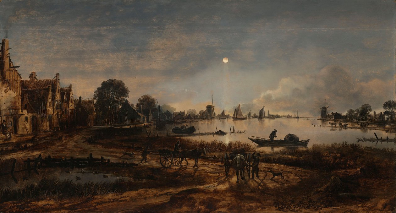 عرض النهر بواسطة Moonlight ، c.1640-50 بواسطة Aert van der Neer