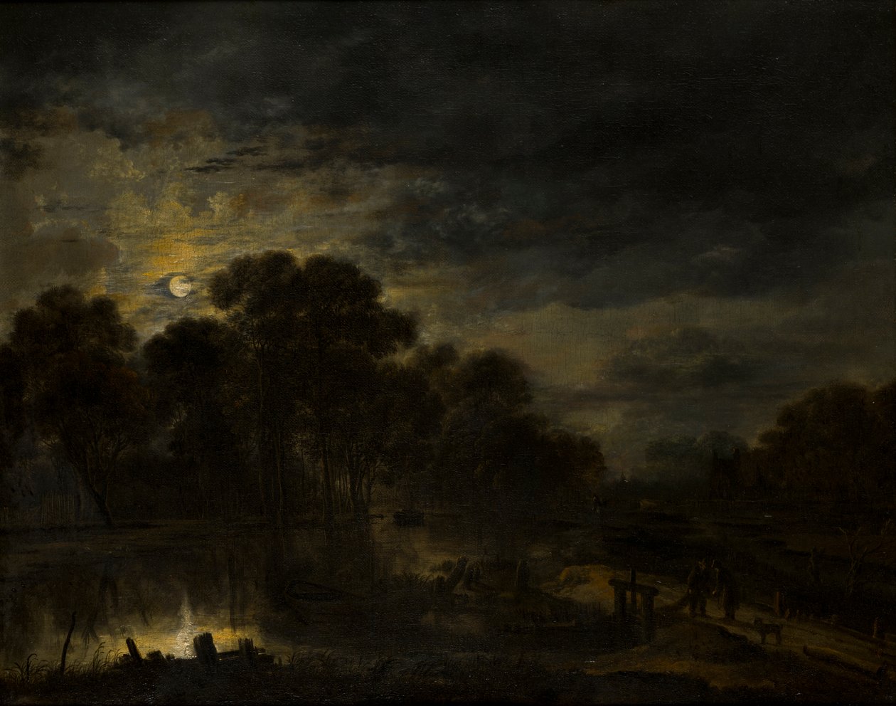 منظر طبيعي للنهر بضوء القمر ، 1623-77 (زيت على قماش) بواسطة Aert van der Neer
