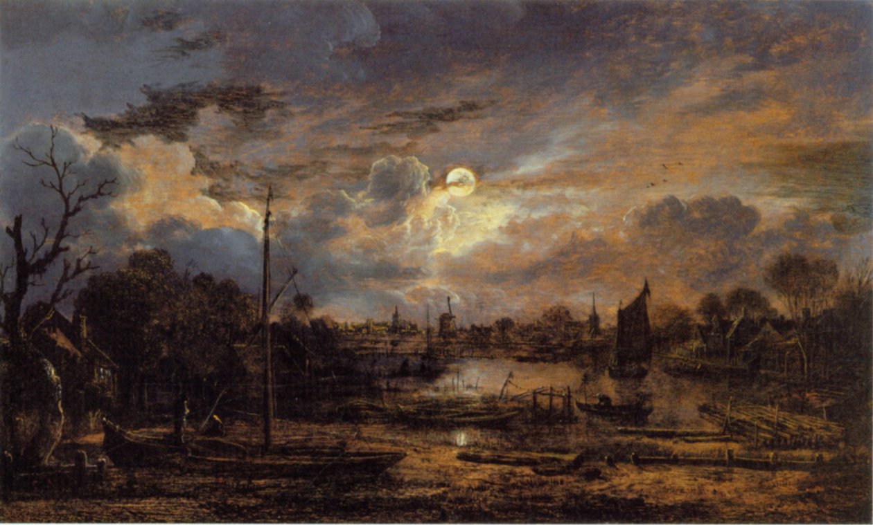 منظر النهر مع Moonshine بواسطة Aert van der Neer