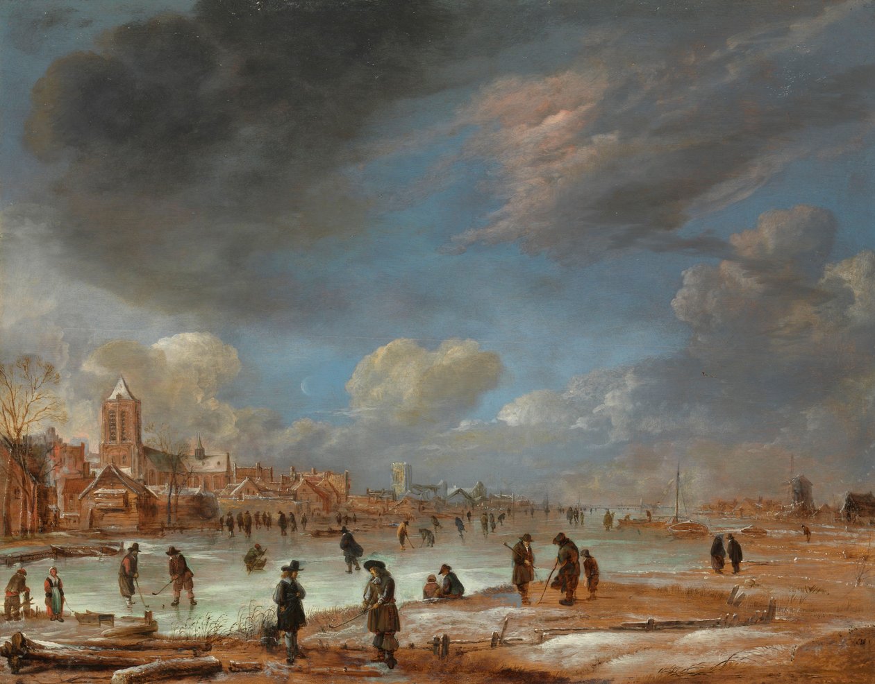 منظر النهر في الشتاء ، 1655-1660 بواسطة Aert van der Neer