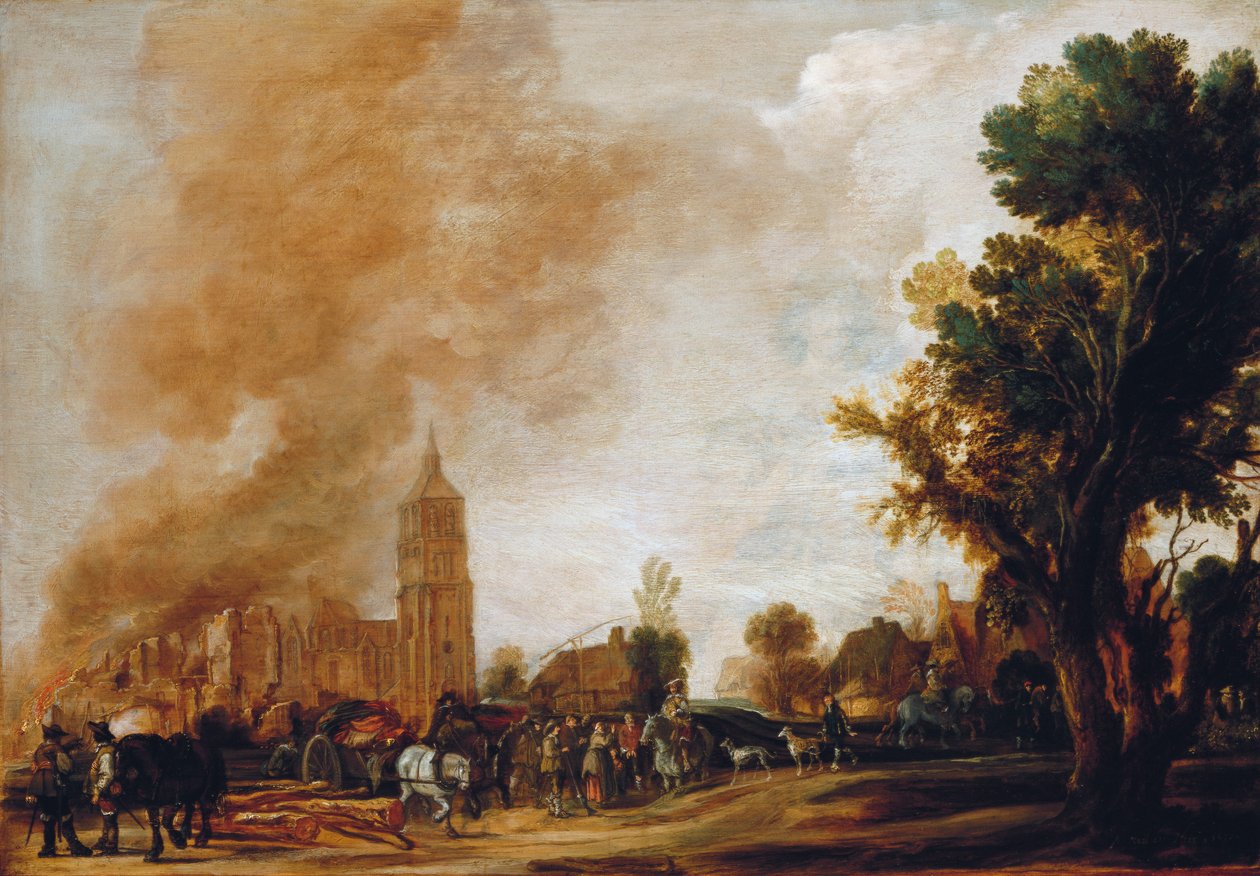 جنود يغادرون قرية محترقة ، 1637 بواسطة Aert van der Neer