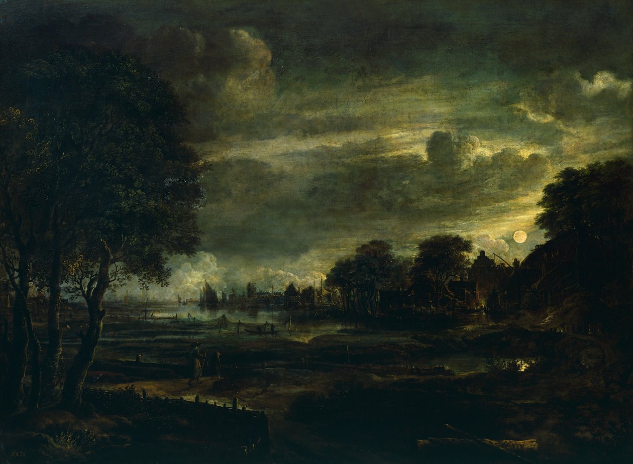 قرية تحت ضوء القمر ، بقلم أرت فان دير نير (1603-1677) بواسطة Aert van der Neer