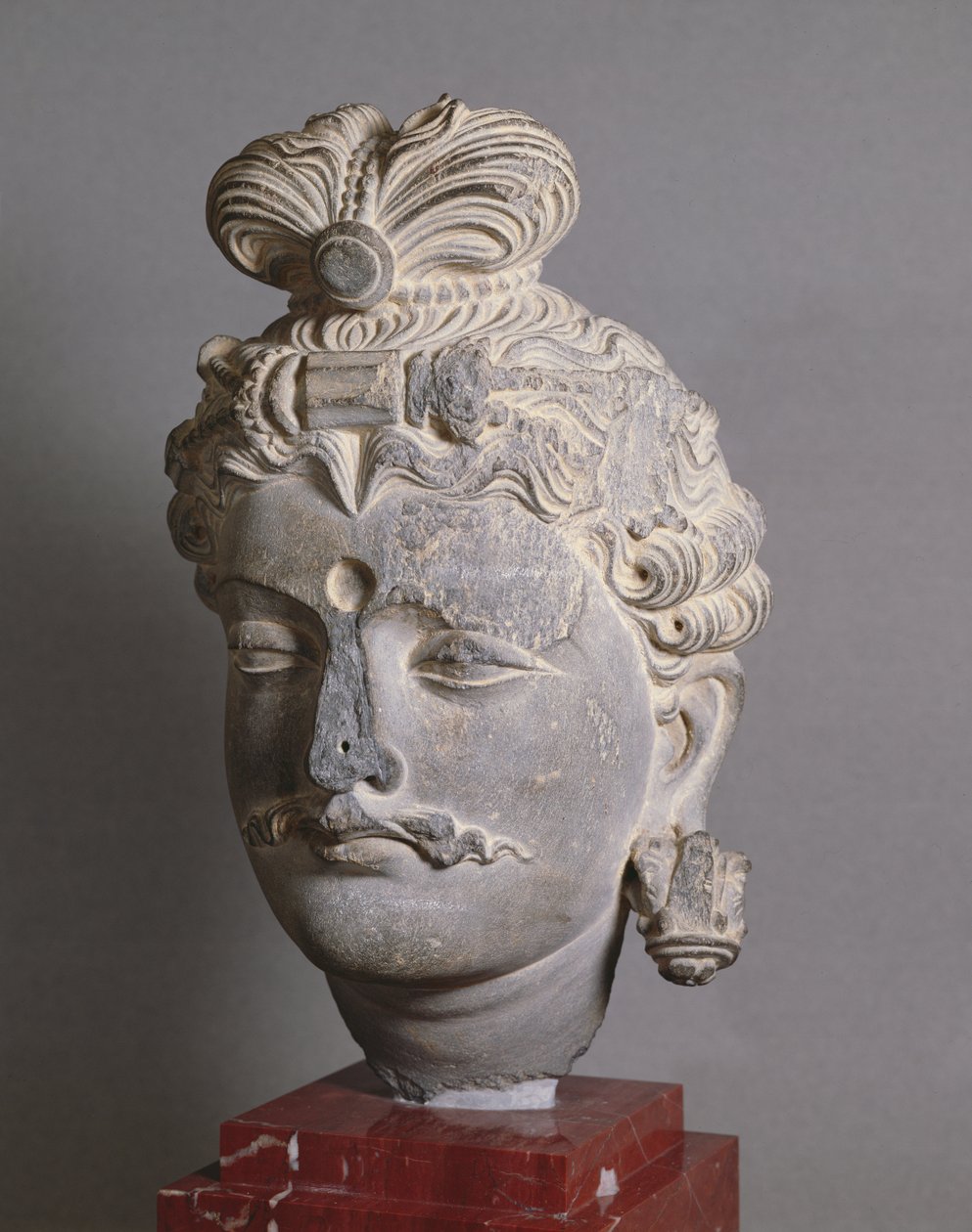 رأس بوديساتفا ، الطراز البوذي اليوناني ، من بونر ، القرن الثاني (الشست) بواسطة المدرسة الأفغانية