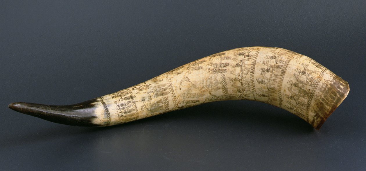 بقرة بقر محفورة بمناظر الحرب الأنغلو-زولو ، شمال نغوني جنوب شرق أفريقيا ، c.1879 (بقرة بقر) بواسطة أفريقي