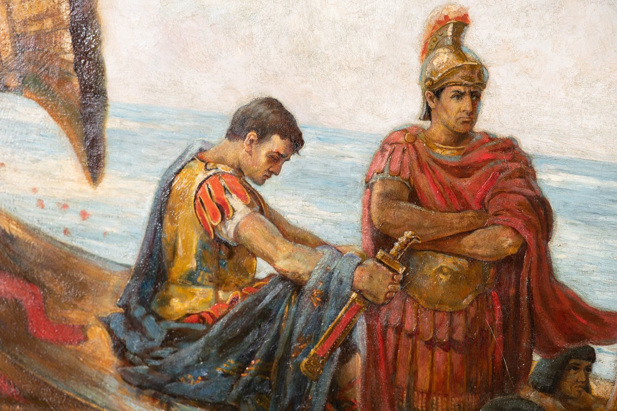 رحلة أنطوني وكليوباترا من معركة أكتيوم حوالي 1897 (زيت على قماش) بواسطة أغنيس برينجل