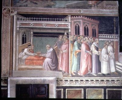 معجزة الحزام المقدس ، تفاصيل من دورة حياة العذراء وأسطورة الحزام المقدس ، من Capella della Sacra Cintola بواسطة أنولو جادي