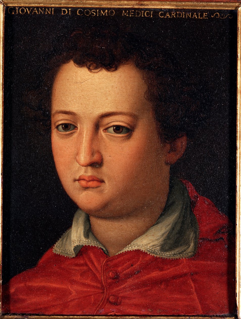 صورة جون ميديشي (جيوفاني دي كوزيمو الأول دي ميديشي) (1543-1562) لوحة ألوري أنجيلو دي كوزيمو ديت برونزينو (1503-1572) القرن السادس عشر الشمس 15 × 12 سم قصر ميديشي ريكاردي (ميديسي ريكاردي) فلورنسا بواسطة أغنولو برونزينو