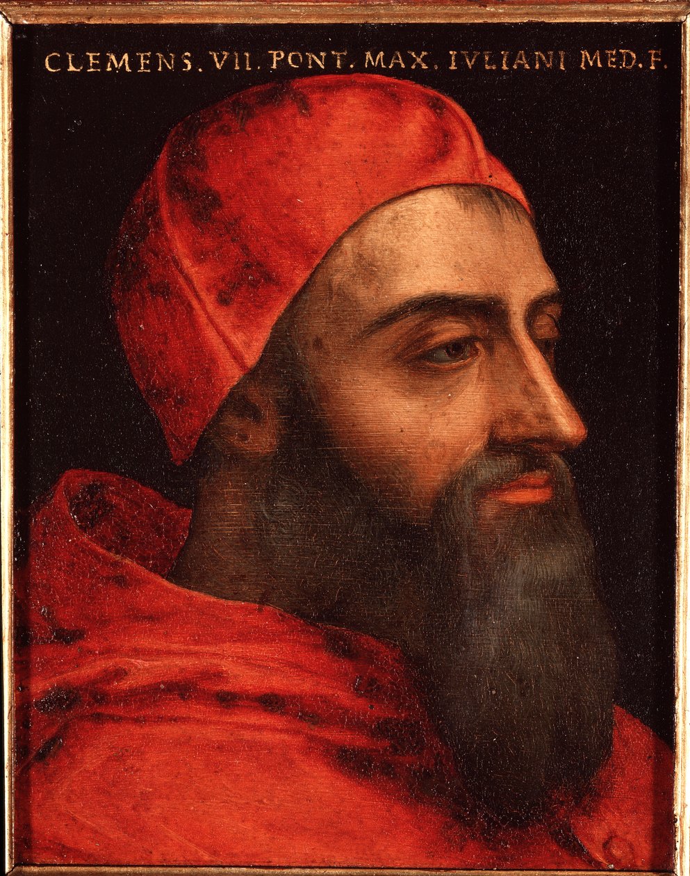 صورة للبابا كليمنت السابع (كليمنتي) (Jules de Medicis ou giulio de medici) (1478-1534) لوحة ألوري أنجيلو دي كوزيمو ديت برونزينو (1503-1572) - القرن السادس عشر قاتم 15 × 12 سم قصر ميديشي ريكاردي (ميديشي ريكاردي) فلورنسا بواسطة أغنولو برونزينو