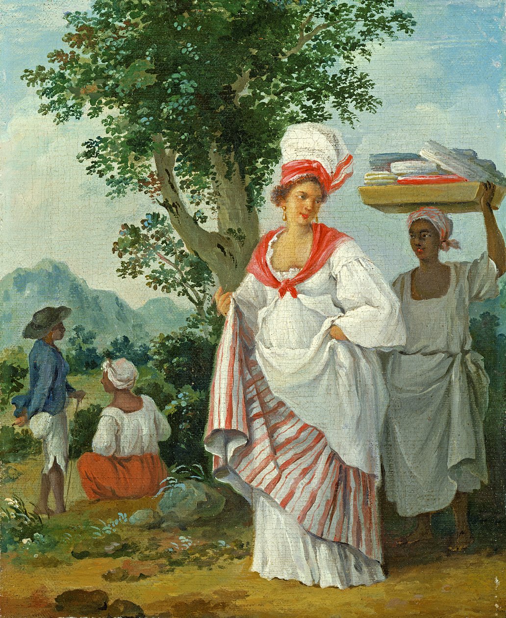 امرأة كريولية في الهند الغربية مع خادمتها السوداء ، ج .1780 بواسطة أغوستينو برونياس