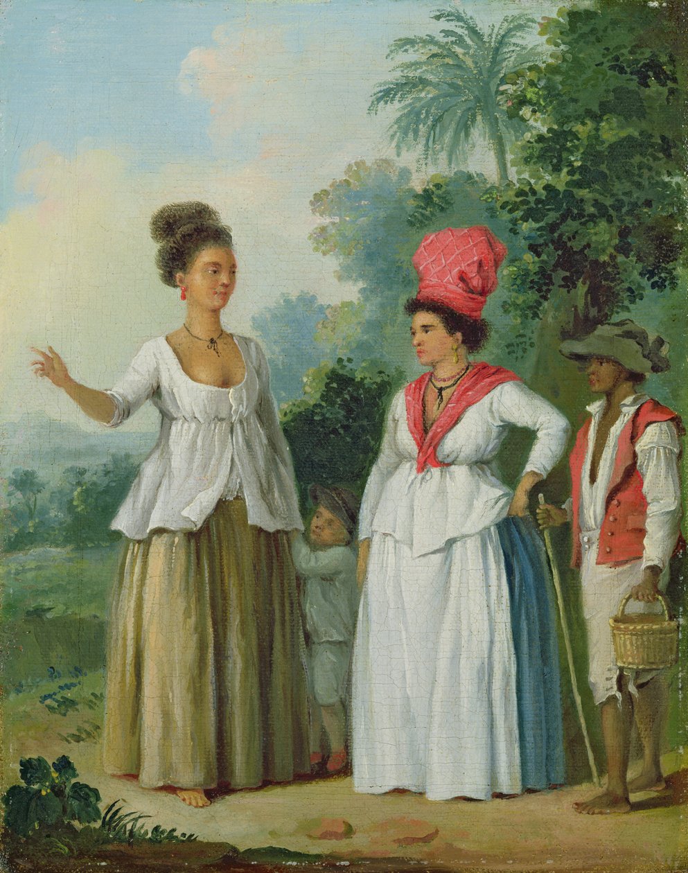 نساء الهند الغربية الملونات ، مع طفل وخادم أسود ، ج .1780 بواسطة أغوستينو برونياس