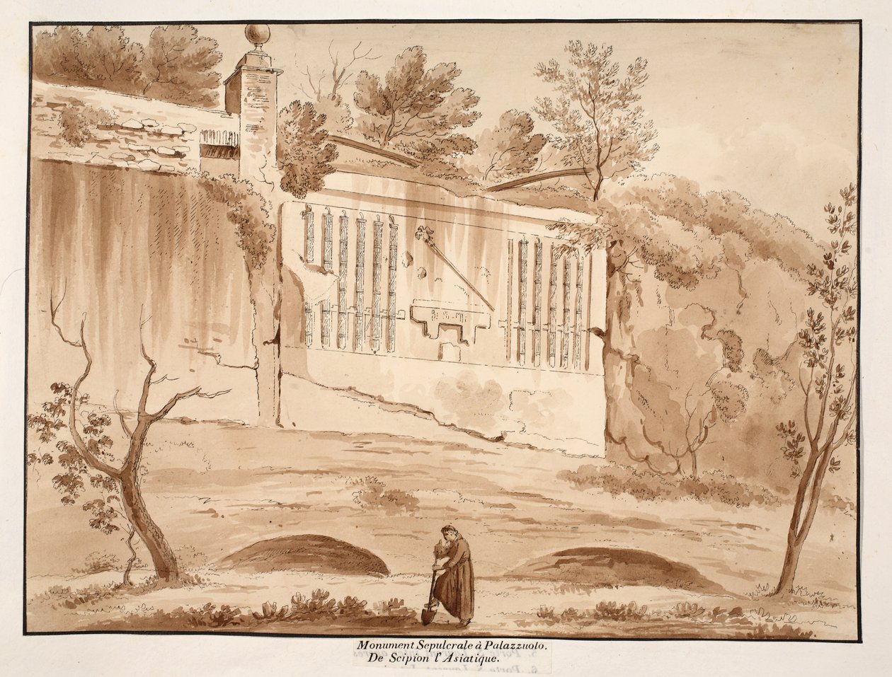 النصب الجنائزي ل Scipio الآسيوي ، في Palazzuolo ، 1833 (النقش بغسل بني) بواسطة اجوستينو توفانيلي
