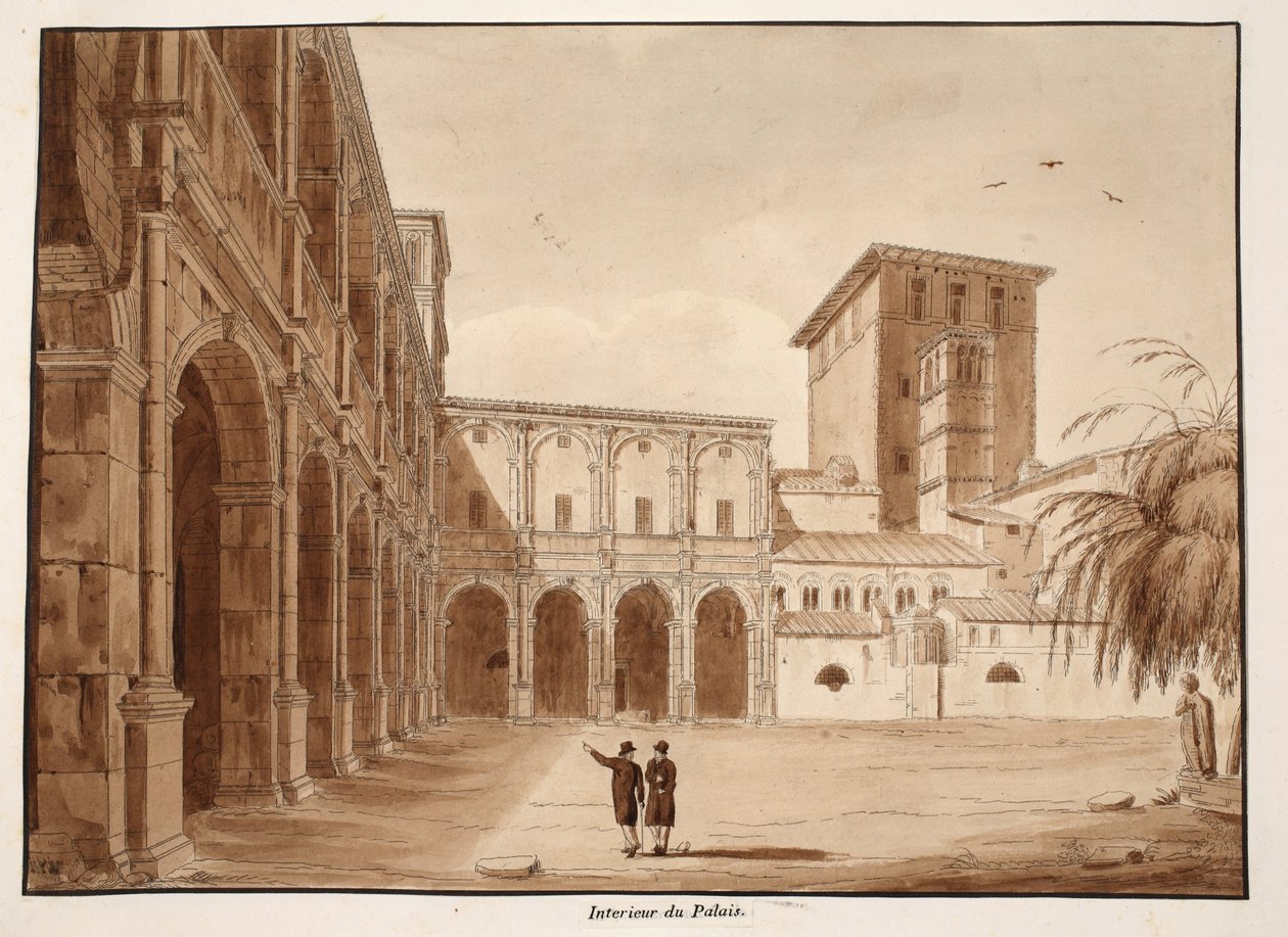 داخل Palazzo di Venezia ، 1833 (النقش بغسل بني) بواسطة اجوستينو توفانيلي