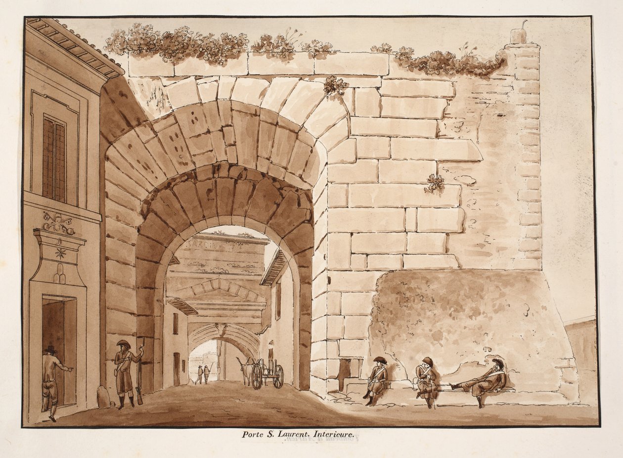 الجزء الداخلي من Porta San Lorenzo ، 1833 (النقش بغسل بني) بواسطة اجوستينو توفانيلي