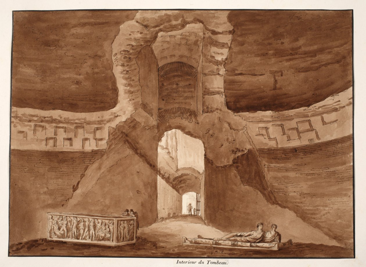 داخل قبر ألكسندر سيفيروس ، 1833 (النقش بغسل بني) بواسطة اجوستينو توفانيلي