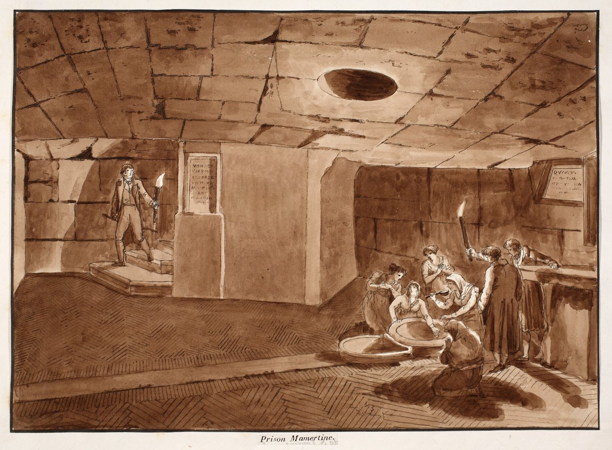 سجن مامرتين ، 1833 (النقش بغسل بني) بواسطة اجوستينو توفانيلي