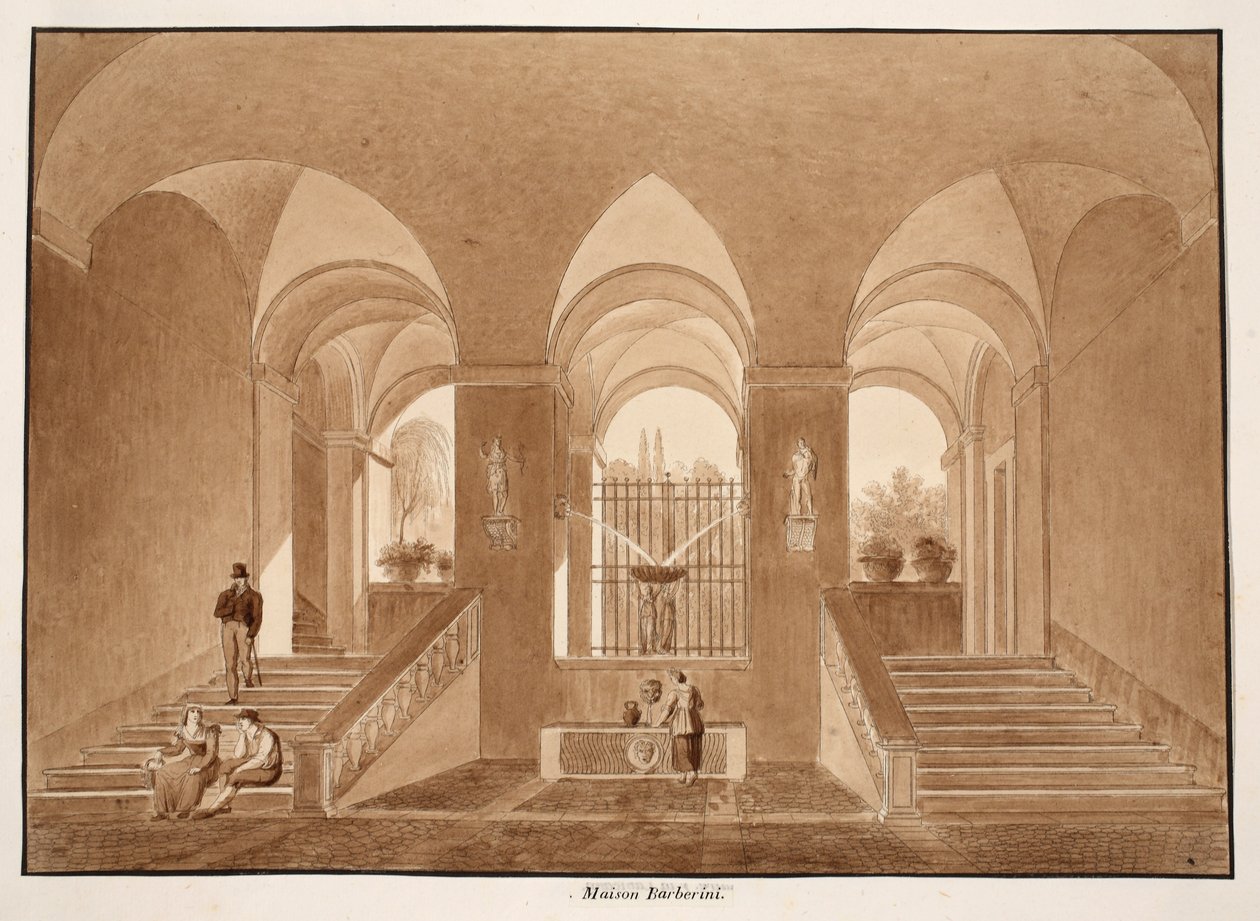 Palazzo Barberini ، 1833 (النقش مع غسل البني) بواسطة اجوستينو توفانيلي
