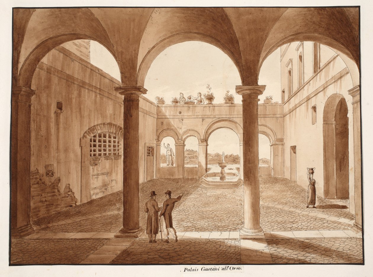 Palazzo Caetani all&39;Orso ، 1833 (النقش مع غسل البني) بواسطة اجوستينو توفانيلي