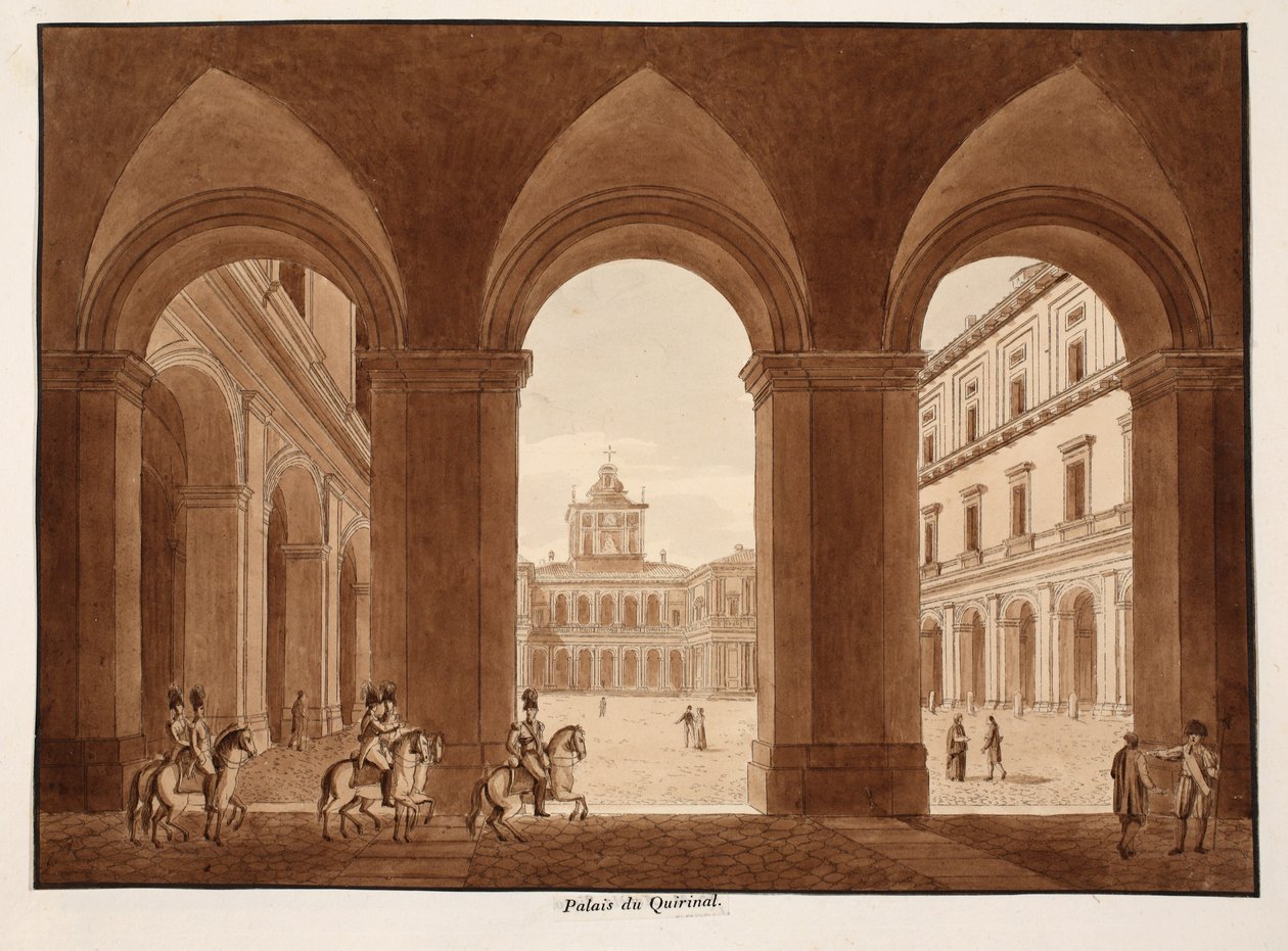 Palazzo del Quirinale ، 1833 (النقش بغسل بني) بواسطة اجوستينو توفانيلي