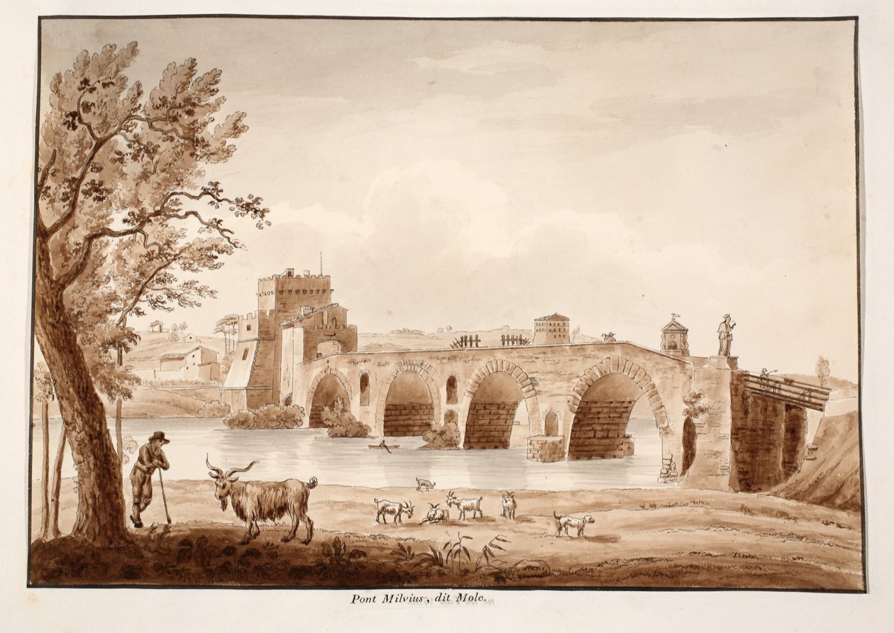 بونتي ميلفيو ، أو بونتي مول ، 1833 (النقش بغسل بني) بواسطة اجوستينو توفانيلي