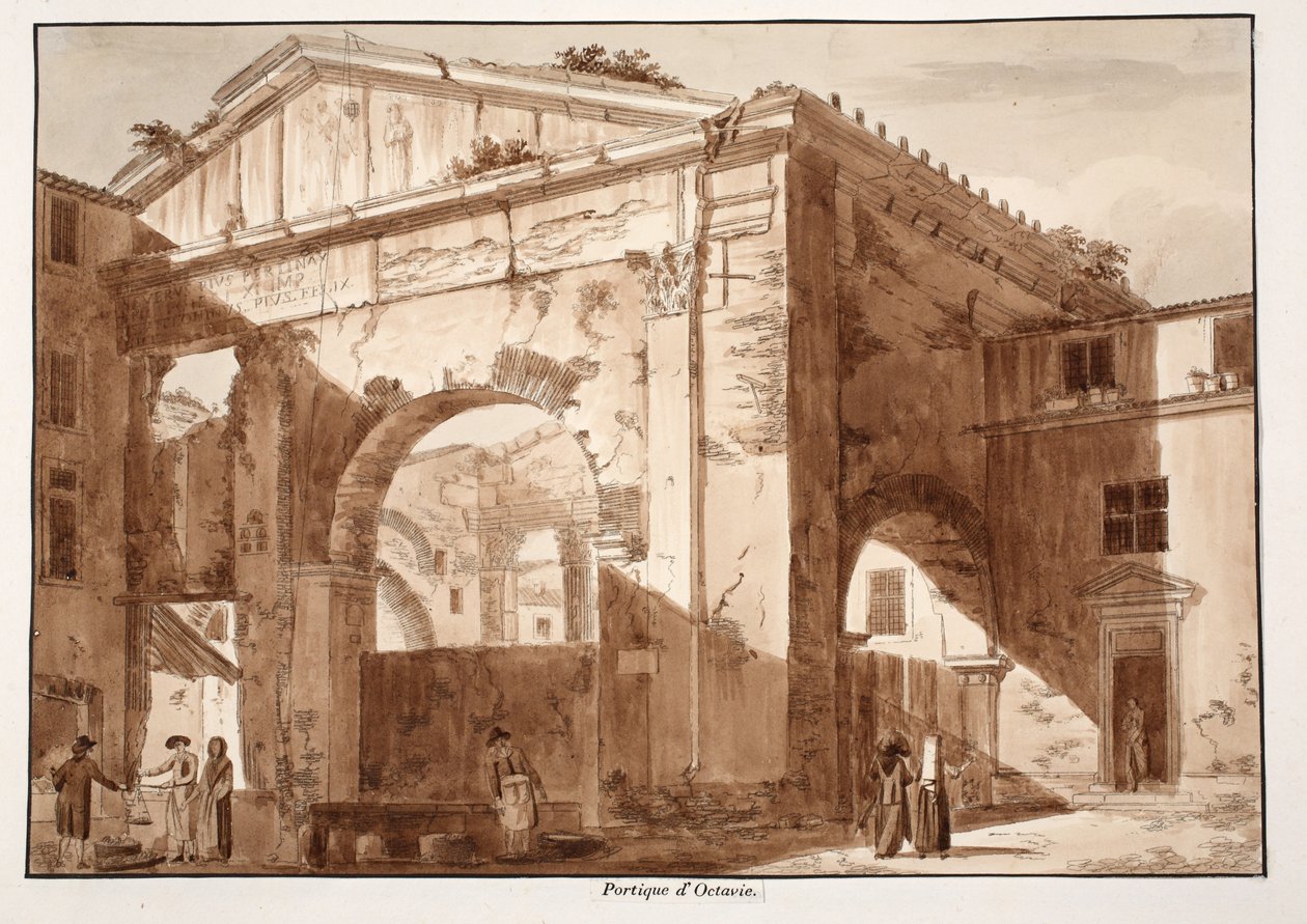 بورتيكو اوكتافيا ، 1833 (النقش بغسل بني) بواسطة اجوستينو توفانيلي