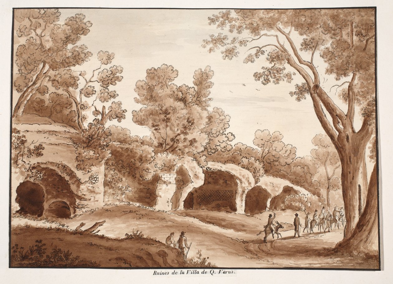 أطلال فيلا كوينتيليوس فاروس ، 1833 (النقش بغسل بني) بواسطة اجوستينو توفانيلي
