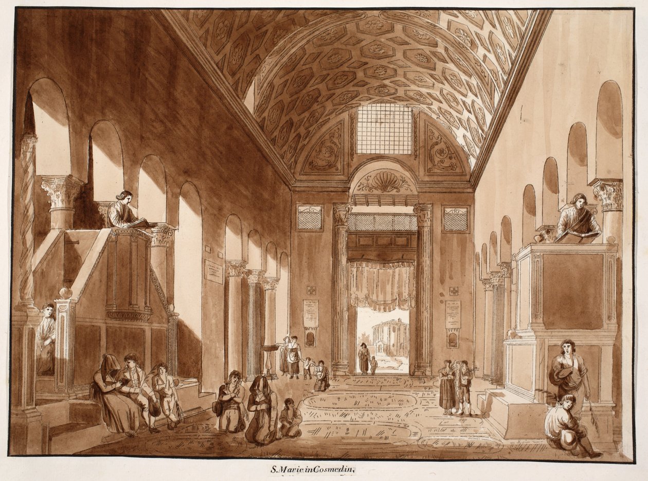سانتا ماريا في Cosmedin ، 1833 (النقش بغسل بني) بواسطة اجوستينو توفانيلي