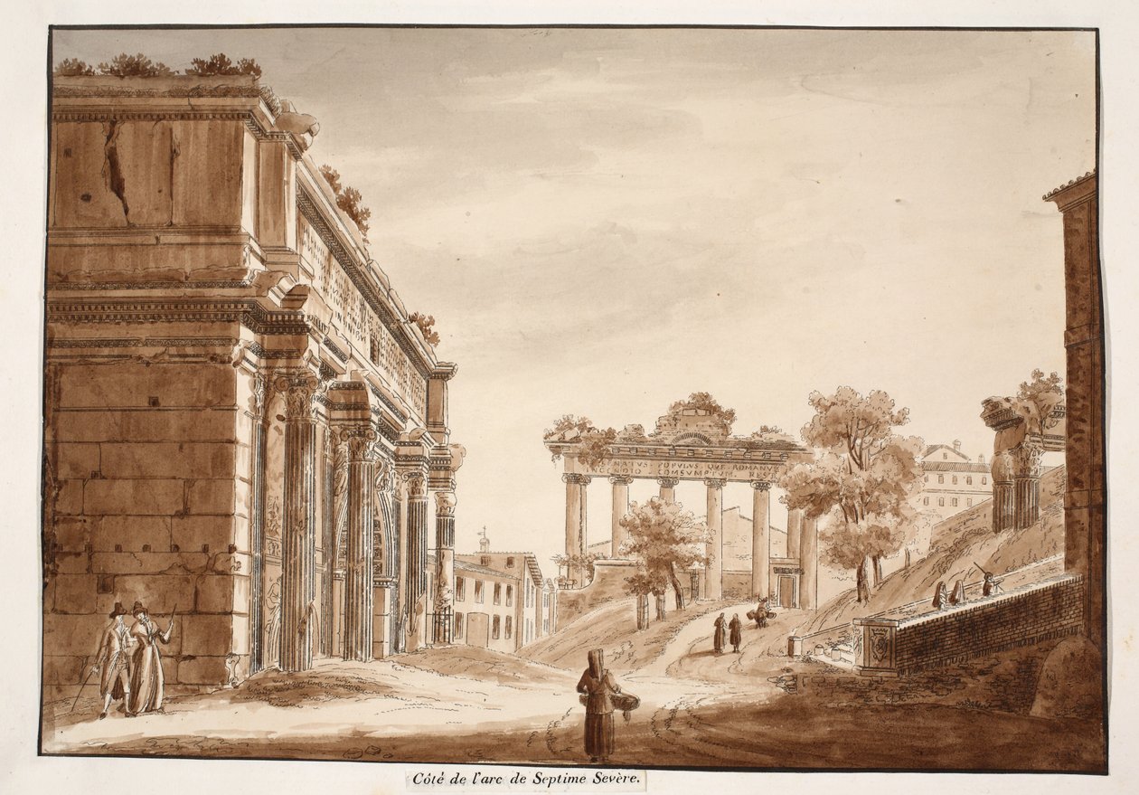 منظر جانبي لقوس سيبتيموس سيفيروس ، 1833 (النقش بغسل بني) بواسطة اجوستينو توفانيلي