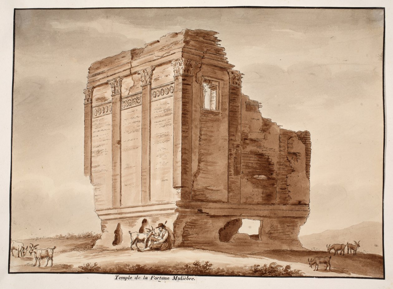 معبد فورتونا موليبر ، 1833 (النقش بغسل بني) بواسطة اجوستينو توفانيلي