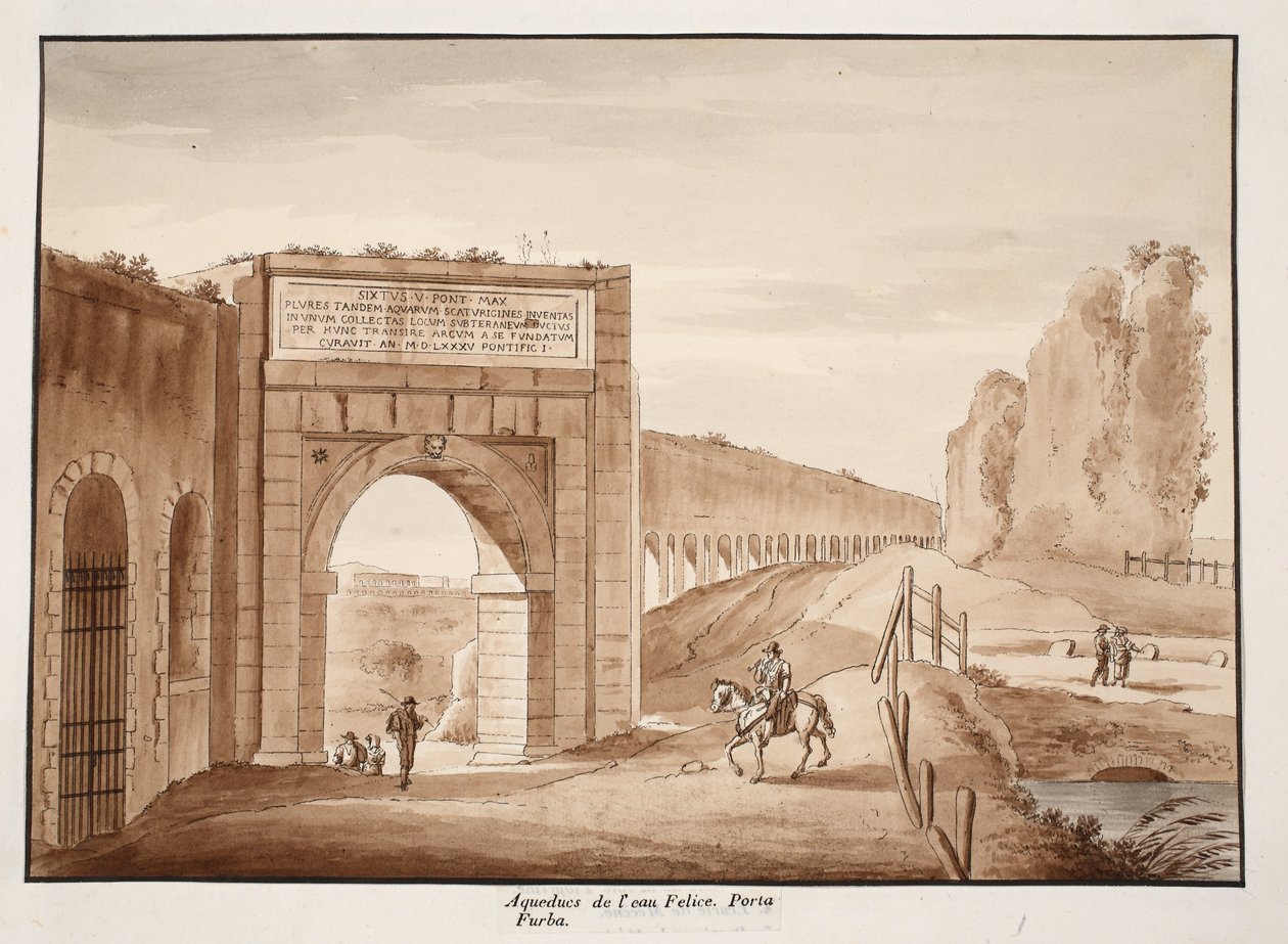 The Acqua Felice and Porta Furba ، 1833 (النقش بغسل بني) بواسطة اجوستينو توفانيلي