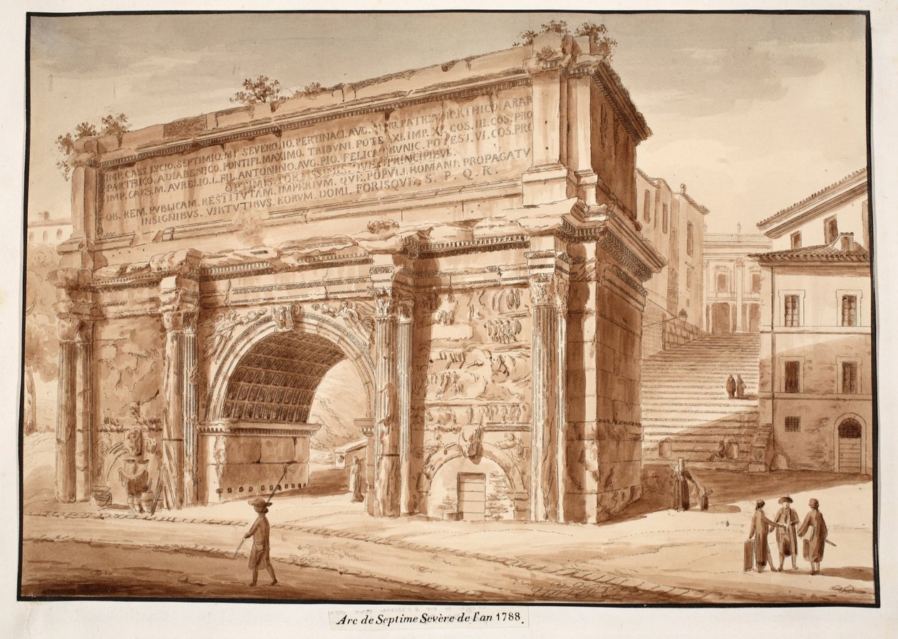 قوس سيبتيموس سيفيروس في عام 1788 ، 1833 (النقش بغسل بني) بواسطة اجوستينو توفانيلي
