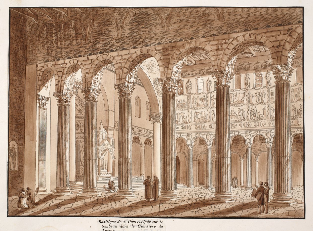 كنيسة القديس بولس ، بنيت على القبر في مقبرة لوتشينا ، 1833 (النقش بغسل بني) بواسطة اجوستينو توفانيلي