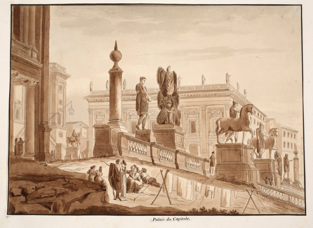 الكابيتولين Palazzi ، 1833 (النقش بغسل بني) بواسطة اجوستينو توفانيلي