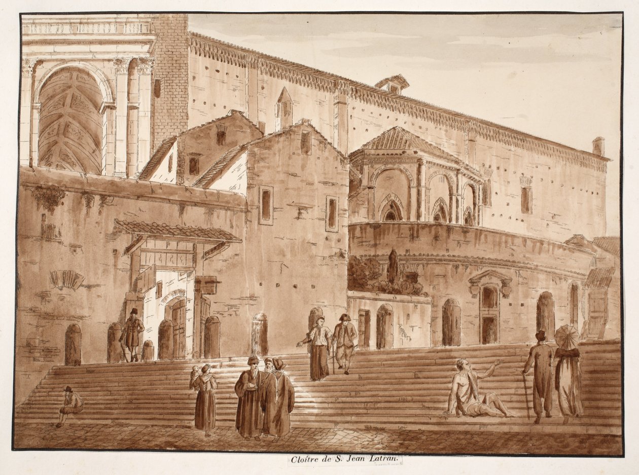 الدير القديس يوحنا لاتران ، 1833 (النقش بغسل بني) بواسطة اجوستينو توفانيلي