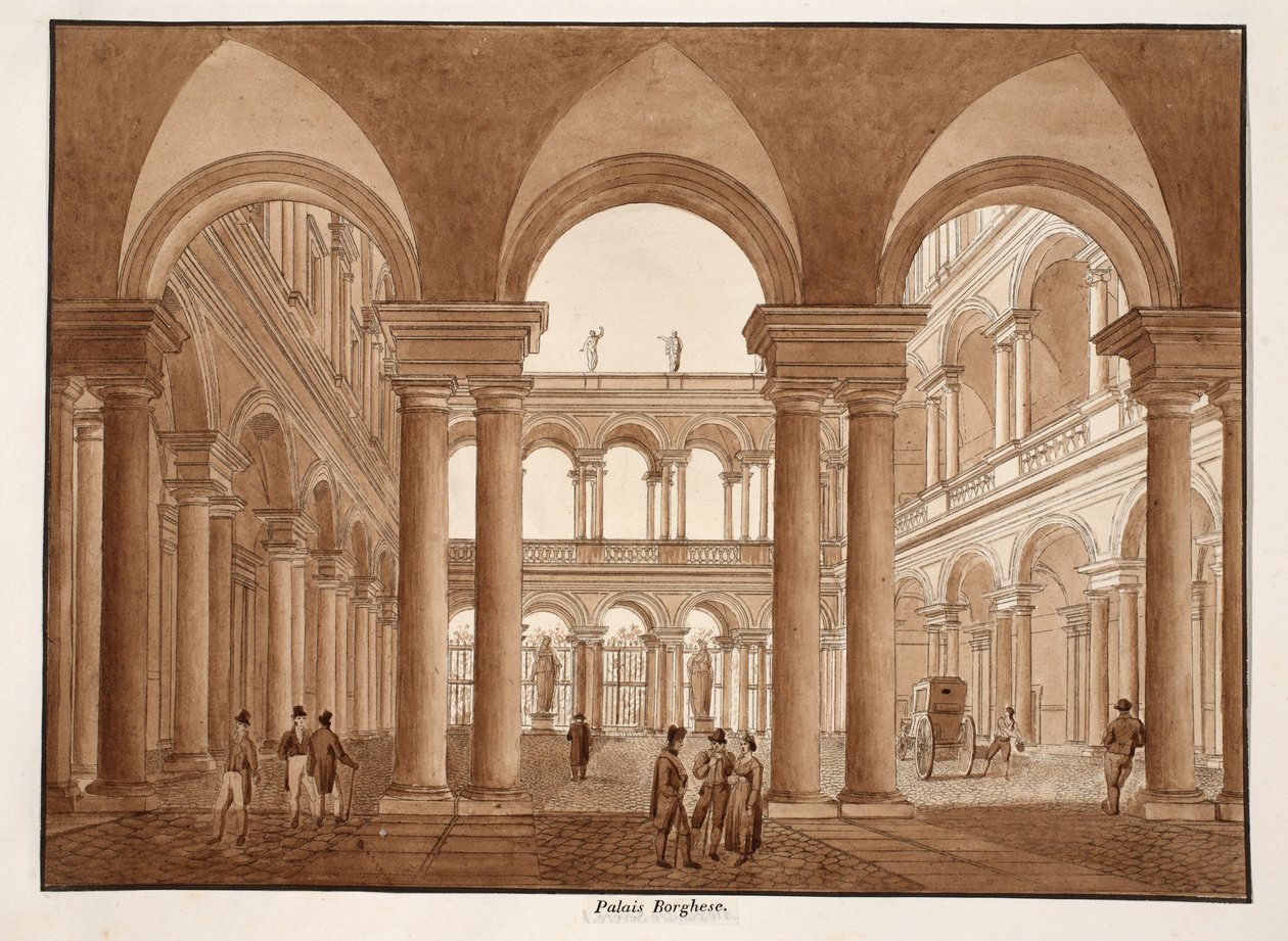 Palazzo Borghese ، 1833 (النقش بغسل بني) بواسطة اجوستينو توفانيلي