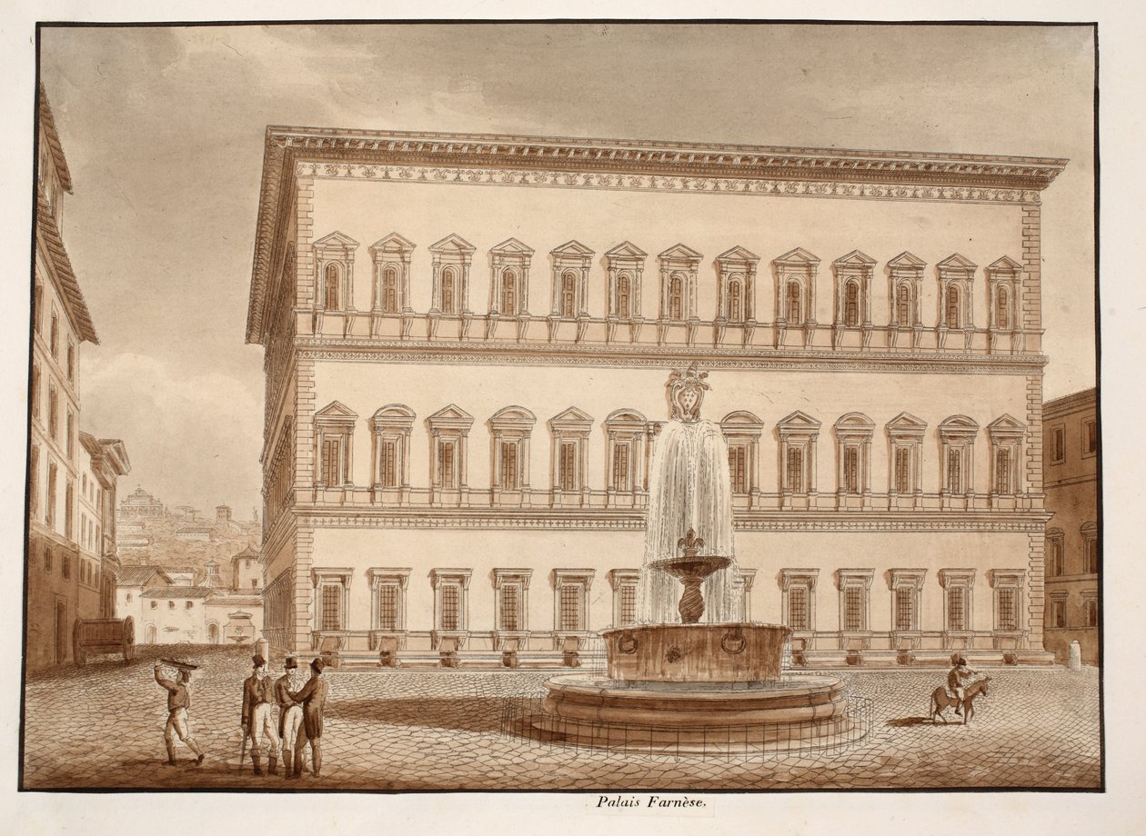 Palazzo Farnese ، 1833 (النقش بغسل بني) بواسطة اجوستينو توفانيلي