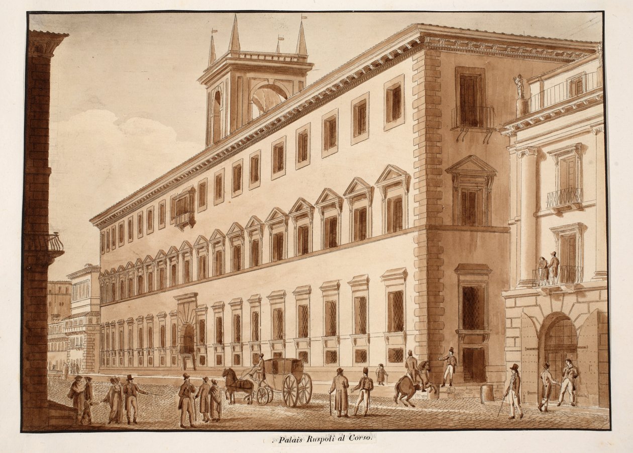 The Palazzo Ruspoli al Corso ، 1833 (النقش بغسل بني) بواسطة اجوستينو توفانيلي
